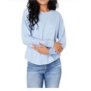 Lilla P Flame Modal Boatneck Dolman Sleeve Tee Slate Blue Long Sleeve Size Med